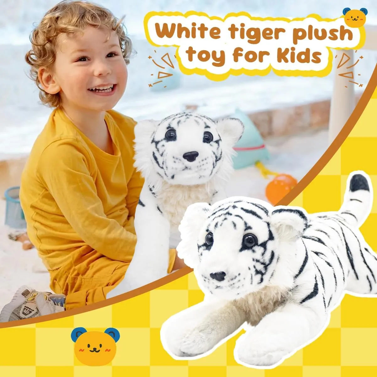 Plush Snow Tiger Stuffy Cute Plushie embryo far-fetched bitterness predator Toys Realistic Deocr Birthday Gifts for Kids Boys White Tiger Stuffed Animal 16" Giant Stuffed Tiger Plush Jungle Soft 