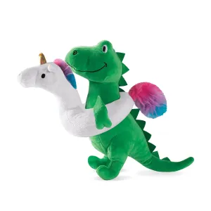 Pool Time T-Rex with Unicorn Floatie Plush Squeaker Dog Toy