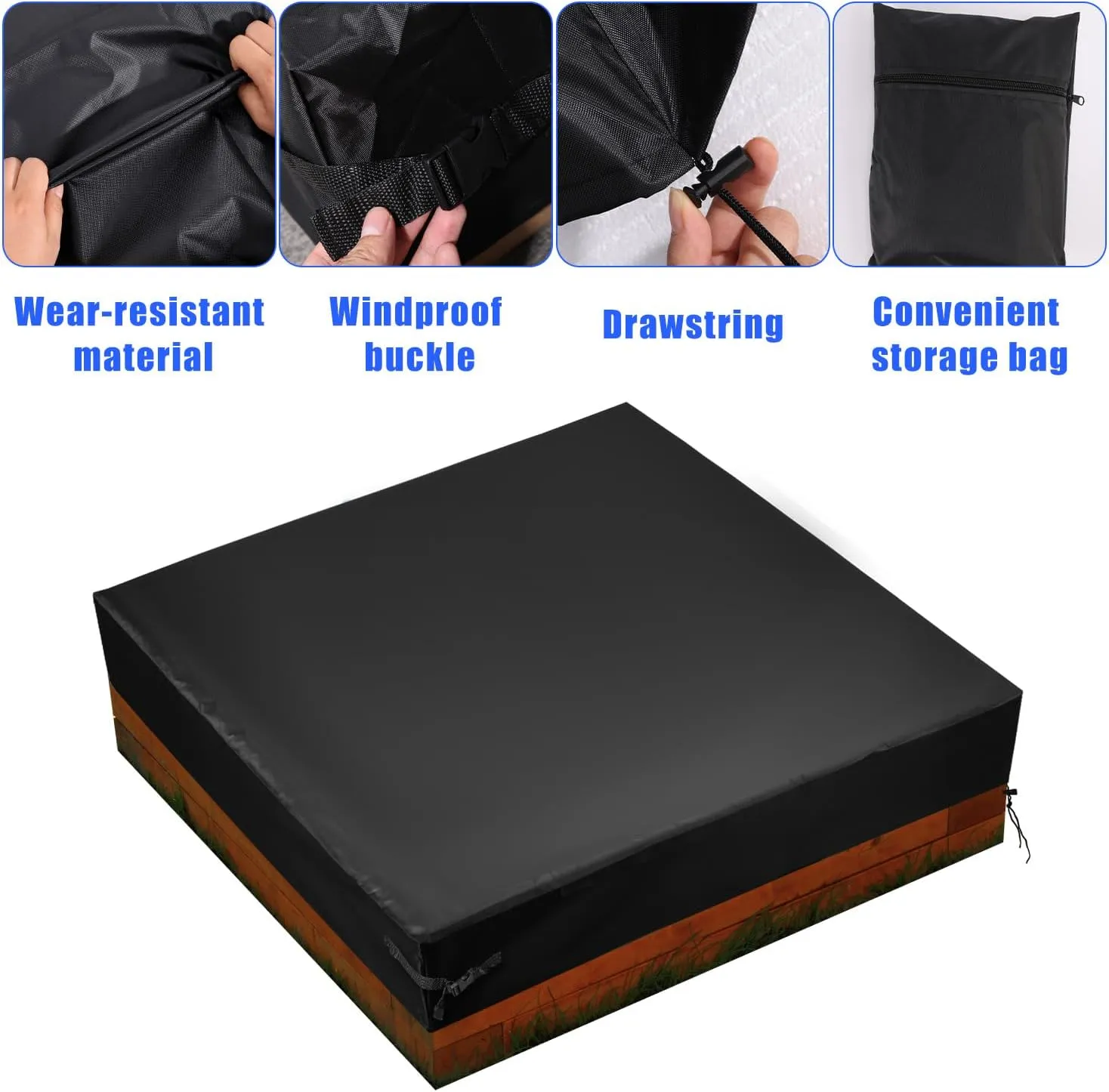 Pools Furniture constraint muddy workshop resume (Black) Square Sandbox Cover, 60x60x8in Oxford Practical Waterproof Sandbox Lid Outdoor Protection Cover Suitable for Protecting Toys Sandpits Small Swimming 