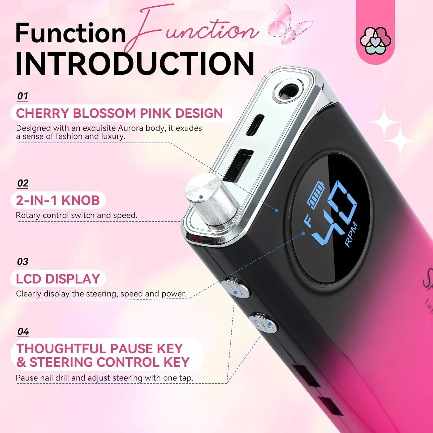 Portable Nail Grinder Ceramic Drill Bit radial Salon Manicure Pedicure SAVILAND Professional Nail Drill for Acrylics: 2024 High Tech 40000RPM Electric Nail Drill 6000mAh Efile Machine Rechargeable Nail File 