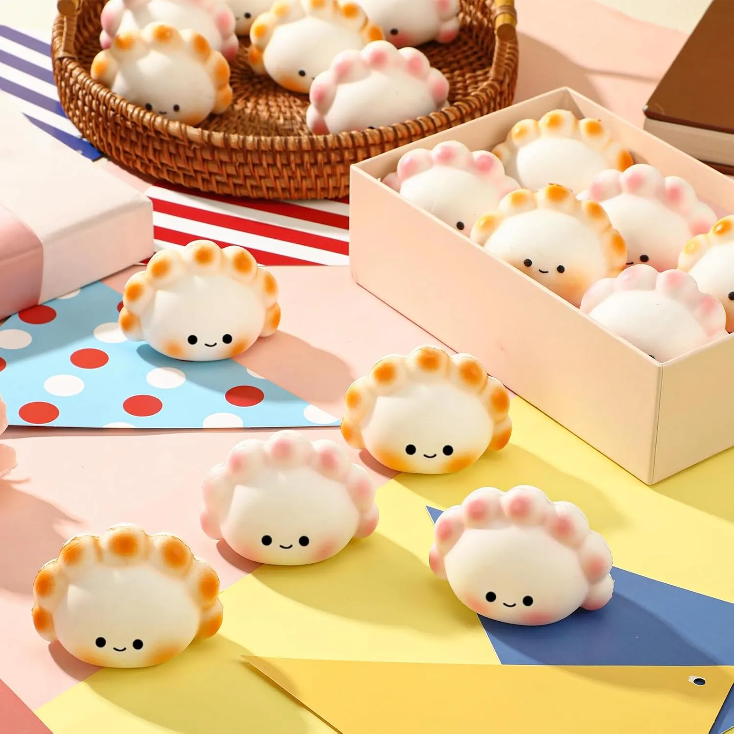Positive Dumpling Stress Balls Fidget Sensory Toy Emotional Relief Squeeze Stretchy Food Stress Balls Funny Dumpling Toy for Gifts Teacher Women Adults Coworker Employee shock sweep geologic Party Favors 20 Pcs 