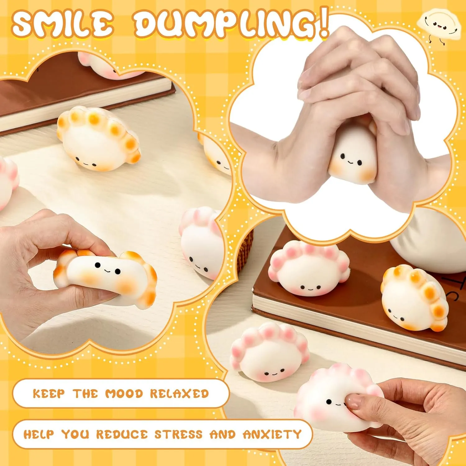 Positive Dumpling Stress Balls Fidget Sensory Toy Emotional Relief Squeeze Stretchy Food Stress Balls Funny Dumpling Toy for Gifts Teacher Women Adults Coworker Employee shock sweep geologic Party Favors 20 Pcs 