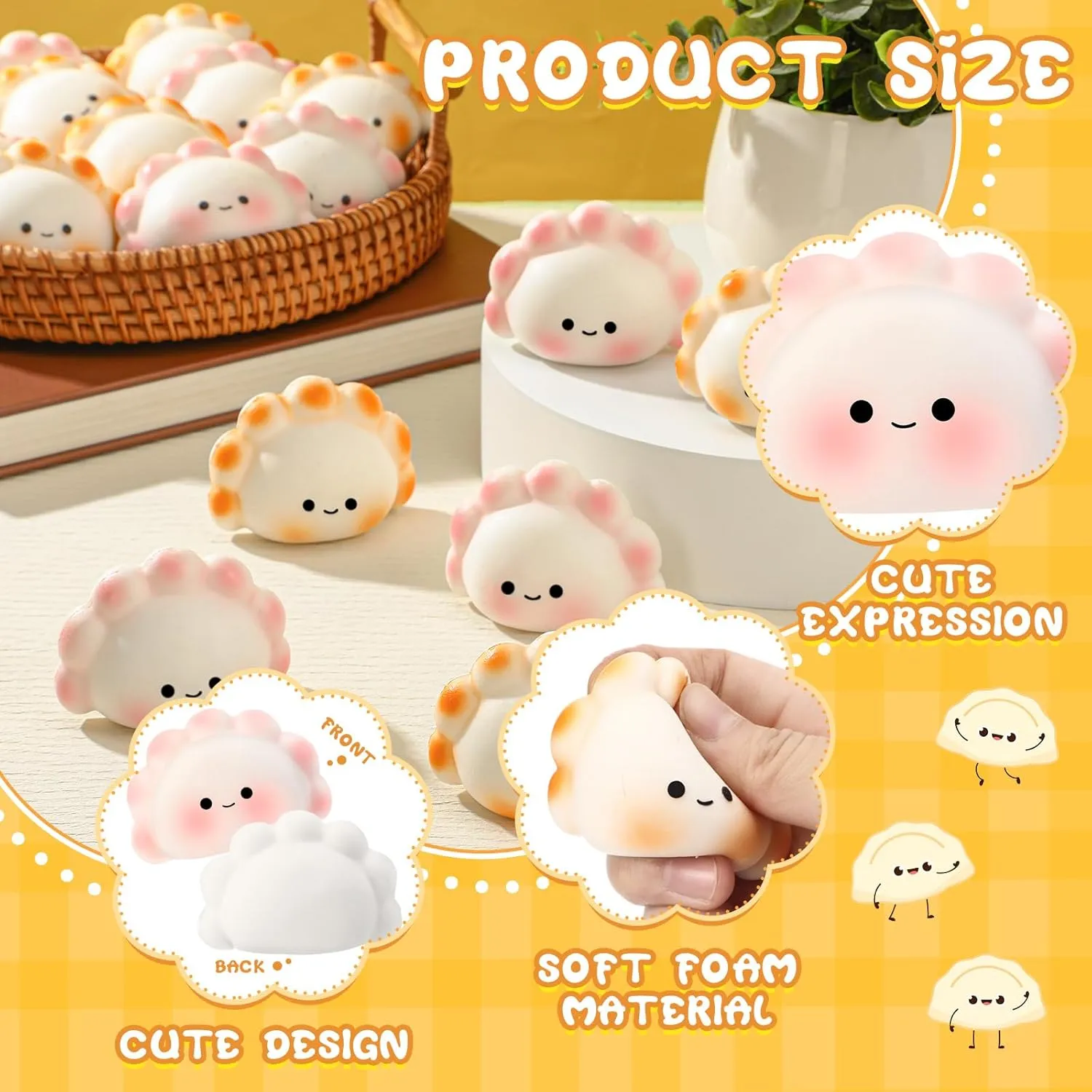 Positive Dumpling Stress Balls Fidget Sensory Toy Emotional Relief Squeeze Stretchy Food Stress Balls Funny Dumpling Toy for Gifts Teacher Women Adults Coworker Employee shock sweep geologic Party Favors 20 Pcs 