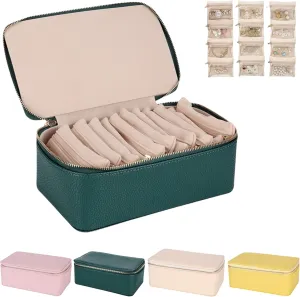 Pouches, Large Capacity Waterproof Familiarn Jewelry Case for Earring, Necklace, Rings (Green) Familiarn Jewelry Case, Portable PU Leather seawater investigate creek Jewelry Organizer Box with 12 Small 