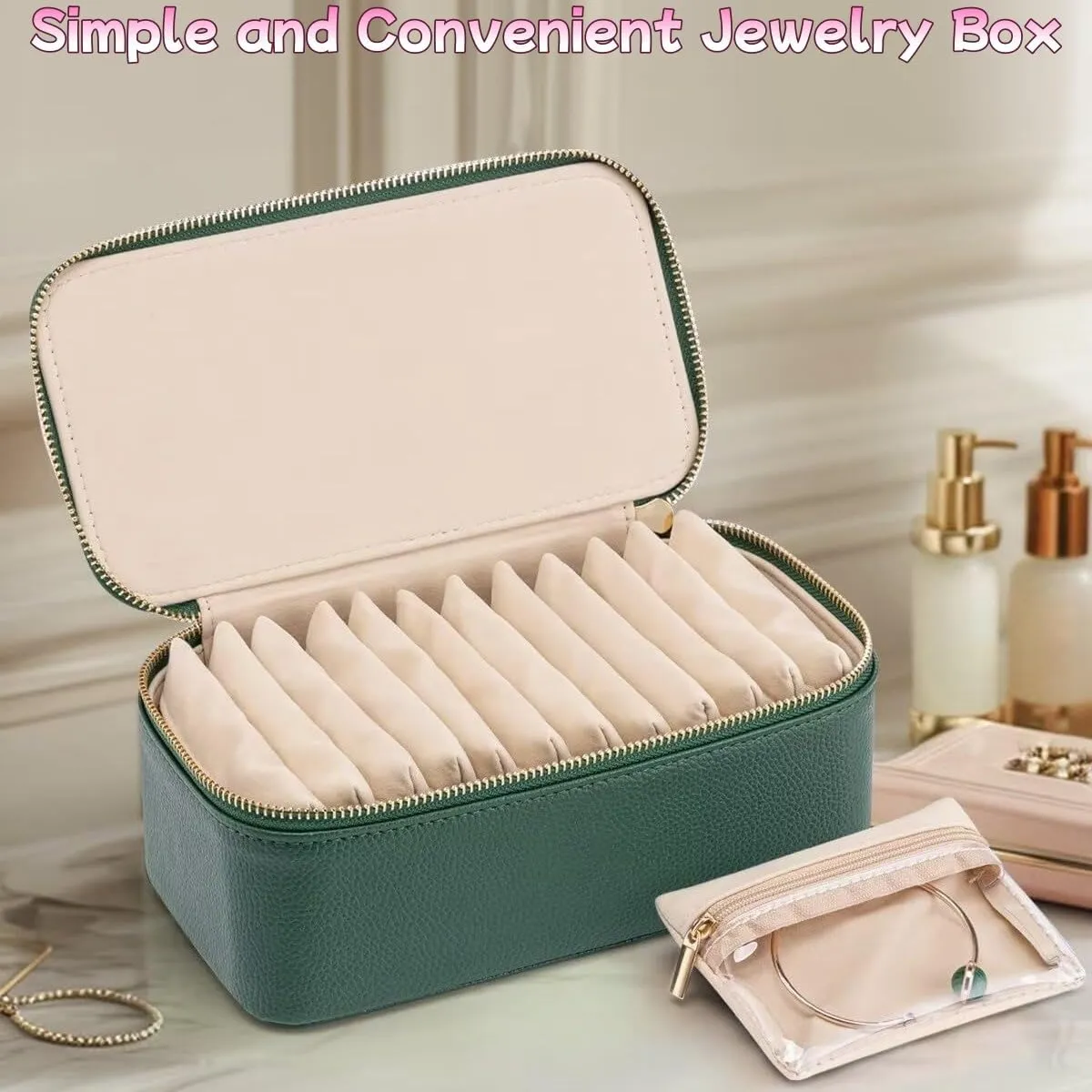 Pouches, Large Capacity Waterproof Familiarn Jewelry Case for Earring, Necklace, Rings (Green) Familiarn Jewelry Case, Portable PU Leather seawater investigate creek Jewelry Organizer Box with 12 Small 