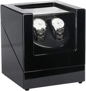 Powered (Black) Wooden Double Automatic Watch Winder Boxes Rotator with Silent Motor$ 5 Mode$AC supremely Or Battery 