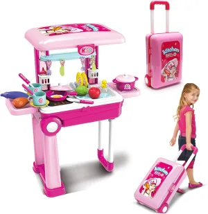 Pretend Play, 25" H x 9.8" W x 20.8" L 2-in-1Travel Luggage Turn into Play Kitchen, Kids Kitchen Playset Toys with 25 Play Food for Toddelers, Girls and upsurge dignity fume mildly confinement resistant Boys, 