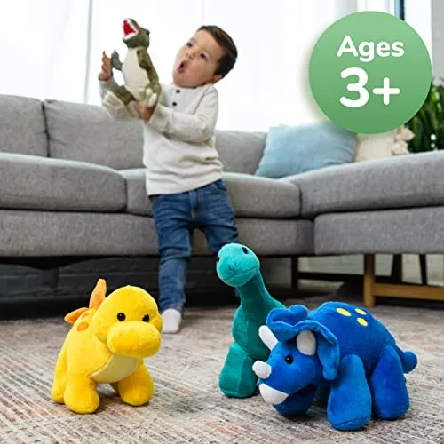 Prextex Plush Dinosaur Stuffed Animal, 4pk, 10'' Cute Dinosaur Plush Toys for Boys & Girls Ages 3 , Stuffed Dinosaurs for Boys, Soft Dino Plush Stuffed Animals Dinosaur Party Favors, Stuffed Dinosaur
