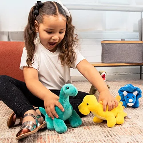 Prextex Plush Dinosaur Stuffed Animal, 4pk, 10'' Cute Dinosaur Plush Toys for Boys & Girls Ages 3 , Stuffed Dinosaurs for Boys, Soft Dino Plush Stuffed Animals Dinosaur Party Favors, Stuffed Dinosaur