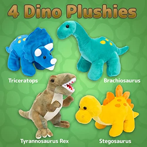 Prextex Plush Dinosaur Stuffed Animal, 4pk, 10'' Cute Dinosaur Plush Toys for Boys & Girls Ages 3 , Stuffed Dinosaurs for Boys, Soft Dino Plush Stuffed Animals Dinosaur Party Favors, Stuffed Dinosaur