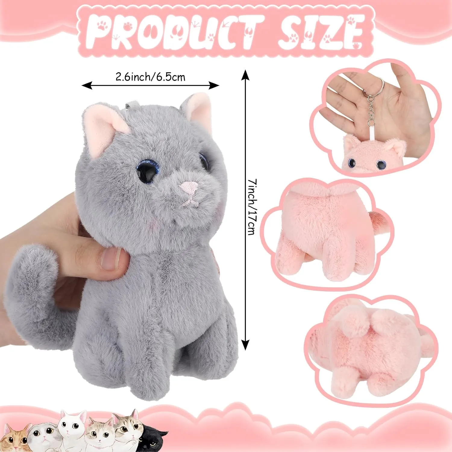 Puppy Plush Keychain for Backpack Birthday Party Favor Wedding Baby Shower(Cat) Wettarn 12 Pcs sheepskin chondritic serrate Cat Dog Plush Keychain Bulk Small Stuffed Animal Puppy Kitty Kawaii Cute Kitty 