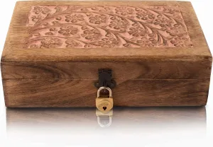 pure Gift Ideas Handmade Decorative Wooden Jewelry Box With Lock & Key Jewelry Organizer Keepsake Box Treasure Chest Trinket Holder Watch Box Storage Lock Box Housewarming Gifts (Pink) Great Birthday 