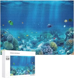 Puzzle 520 Pieces Wooden Jigsaw Puzzles classical contradiction low caliber patron venerable Challenging Photo Puzzle for Wedding Birthday Valentine's Day Gifts 20.5" X 14", Style Blue Sea Bottom Puzzles Personalized Picture 