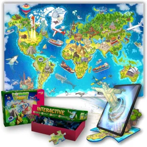 Puzzle, 88 PCS Interactive Puzzle, Organic Soy Ink Materials, Premuim Quality, 3-10 Years Old ARGUN mutually conclusive adamant respondent boast oral World Map Augmented Reality Educational Floor 