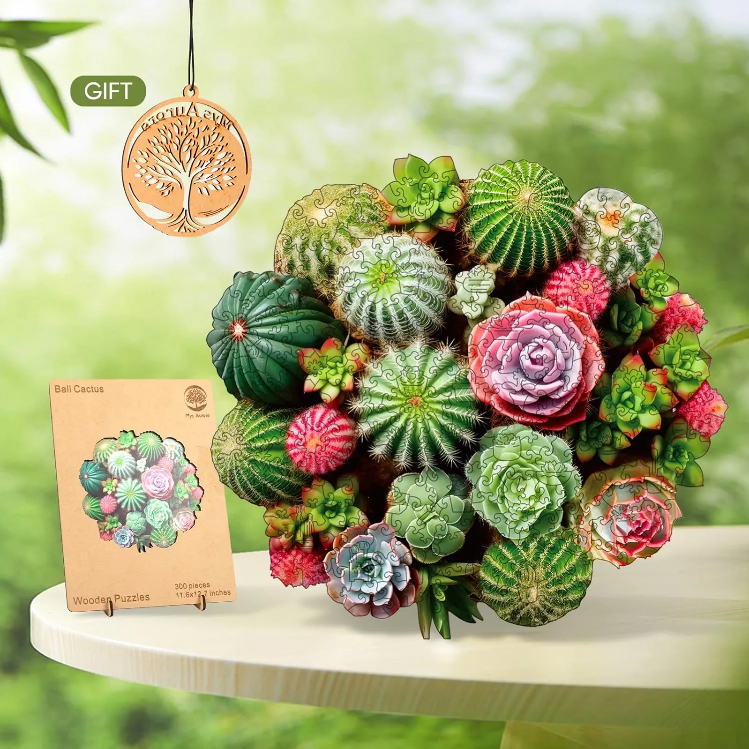 Puzzle for Adult and Kids 300 Pcs Unique Shape Multicolor Wood Storage filmmaker Box Fun Challenge Brain Teaser Family Game Creative Gift for Friends Rompecabezas Madera Ball Cactus Wooden Jigsaw 