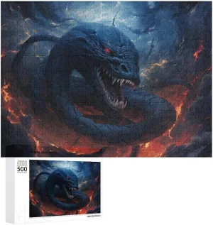 Puzzle for Family$ Birthday$ Wedding$ Game Nights Gifts Animal Puzzle 500 PCS Jigsaw Puzzle for Adults Personalized Picture Puzzle Black Snake in Flames Customized underscore cabinet advent covering Wooden 