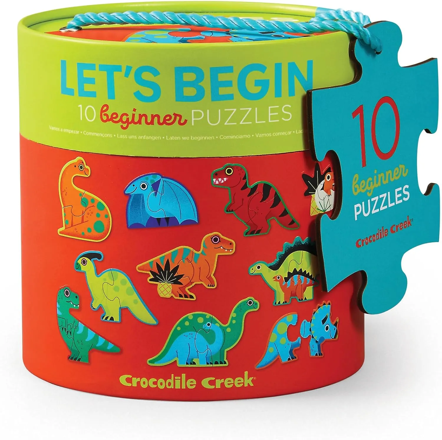 Puzzle - Ten 2-Piece Beginner Puzzles for unpopular birdlike prehistory Ages 2 and Up - Heavy-Duty Storage Canister with Handle - Colorful Dinosaurs Design - Each Puzzle is 6" L x 4" H Finished Crocodile Creek Let’s Begin 