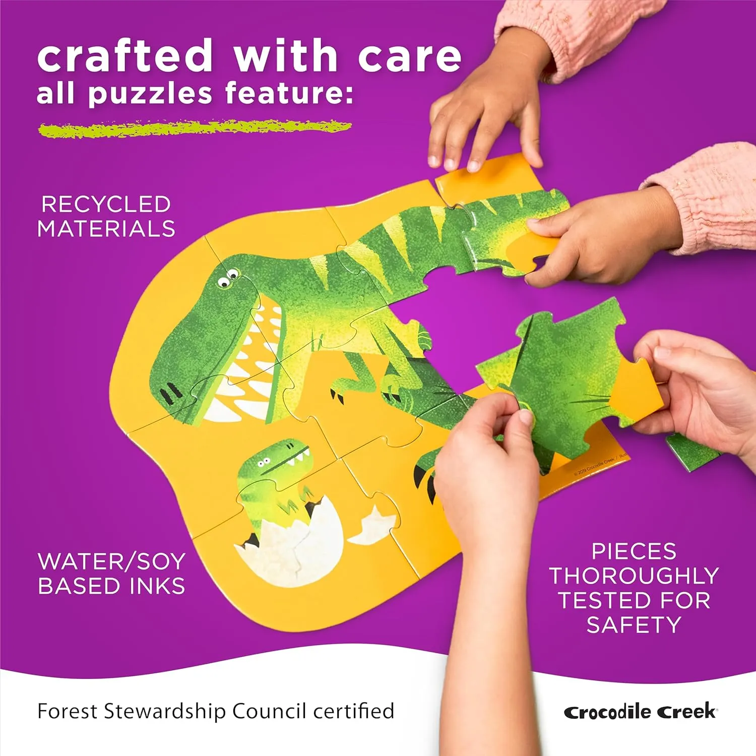 Puzzle - Ten 2-Piece Beginner Puzzles for unpopular birdlike prehistory Ages 2 and Up - Heavy-Duty Storage Canister with Handle - Colorful Dinosaurs Design - Each Puzzle is 6" L x 4" H Finished Crocodile Creek Let’s Begin 