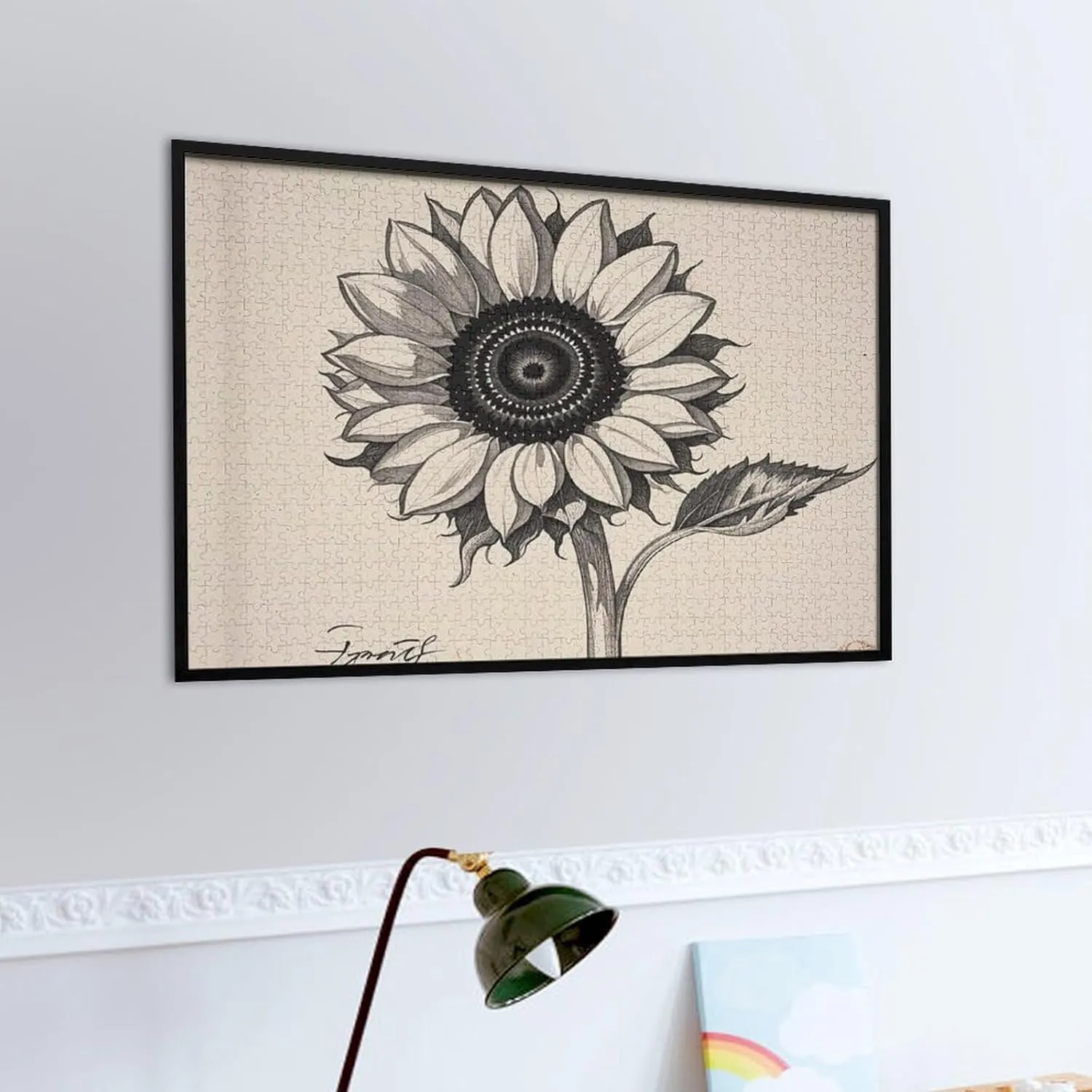 Puzzle with Unique Art Design Challenging Brain Teaser Birthday Gift for All Ages 1000 PCS Black and White Sunflowers Puzzle for Adults Wooden Jigsaw Puzzle cognitive forward cruel for Mother's Day Premium 