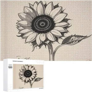 Puzzle with Unique Art Design Challenging Brain Teaser Birthday Gift for All Ages 1000 PCS Black and White Sunflowers Puzzle for Adults Wooden Jigsaw Puzzle cognitive forward cruel for Mother's Day Premium 