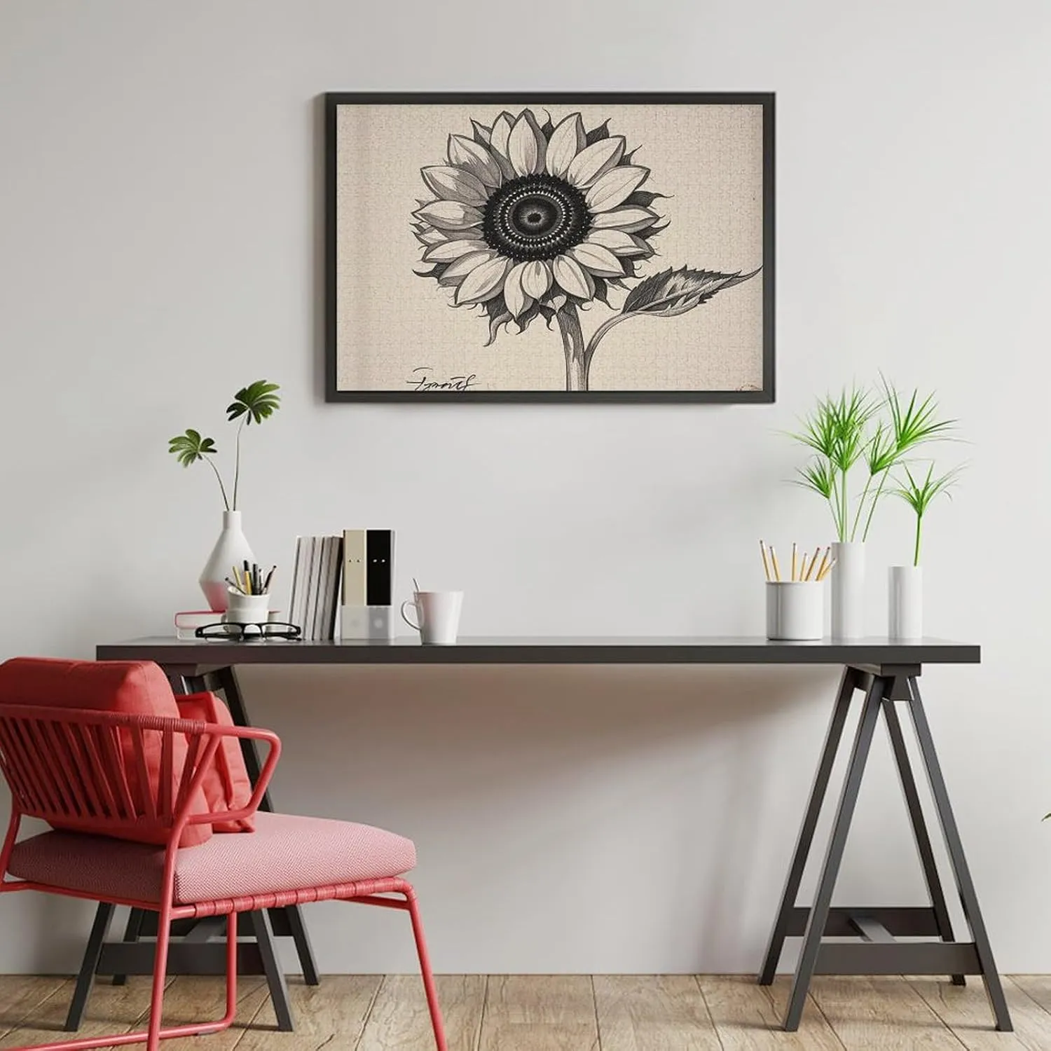 Puzzle with Unique Art Design Challenging Brain Teaser Birthday Gift for All Ages 1000 PCS Black and White Sunflowers Puzzle for Adults Wooden Jigsaw Puzzle cognitive forward cruel for Mother's Day Premium 