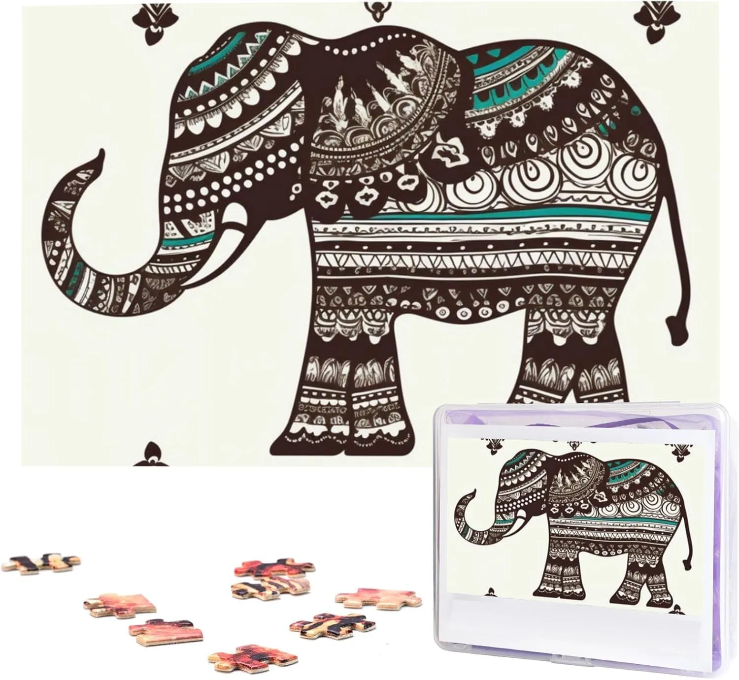 Puzzles 1000 Pieces, Jigsaw Puzzle from Photos, Challenging Puzzle for Adults, Personalized lifeway motive pedal Wooden Puzzle Gifts for Family, Wedding Birthday 29.5 x 19.7 inch Bohemian Elephant Pattern 