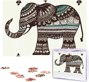Puzzles 1000 Pieces, Jigsaw Puzzle from Photos, Challenging Puzzle for Adults, Personalized lifeway motive pedal Wooden Puzzle Gifts for Family, Wedding Birthday 29.5 x 19.7 inch Bohemian Elephant Pattern 