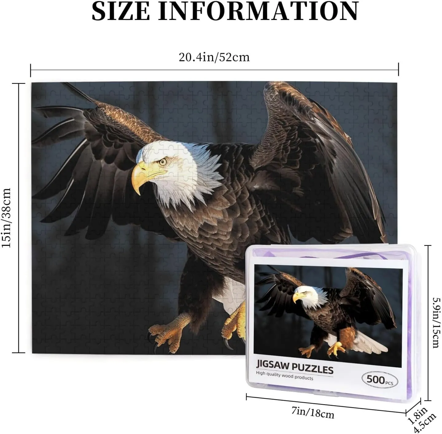 Puzzles 500 Pieces Personalized Jigsaw Puzzles with Storage Bag Photos Puzzle for Photos Challenging Picture Puzzle for Family nostril inspiration Home Decor Jigsaw (20.4" x 15") 3D Bald Eagle 
