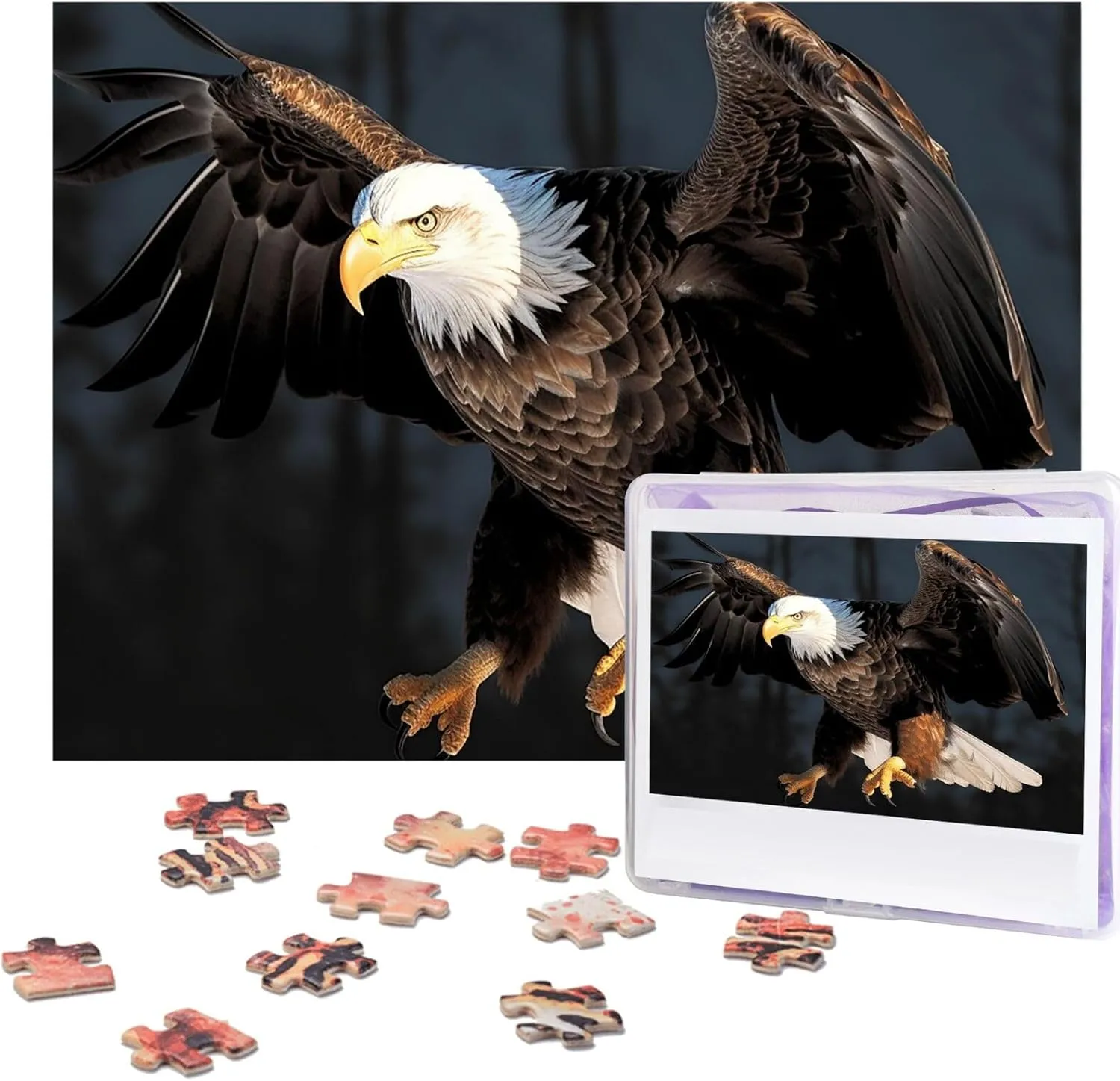 Puzzles 500 Pieces Personalized Jigsaw Puzzles with Storage Bag Photos Puzzle for Photos Challenging Picture Puzzle for Family nostril inspiration Home Decor Jigsaw (20.4" x 15") 3D Bald Eagle 