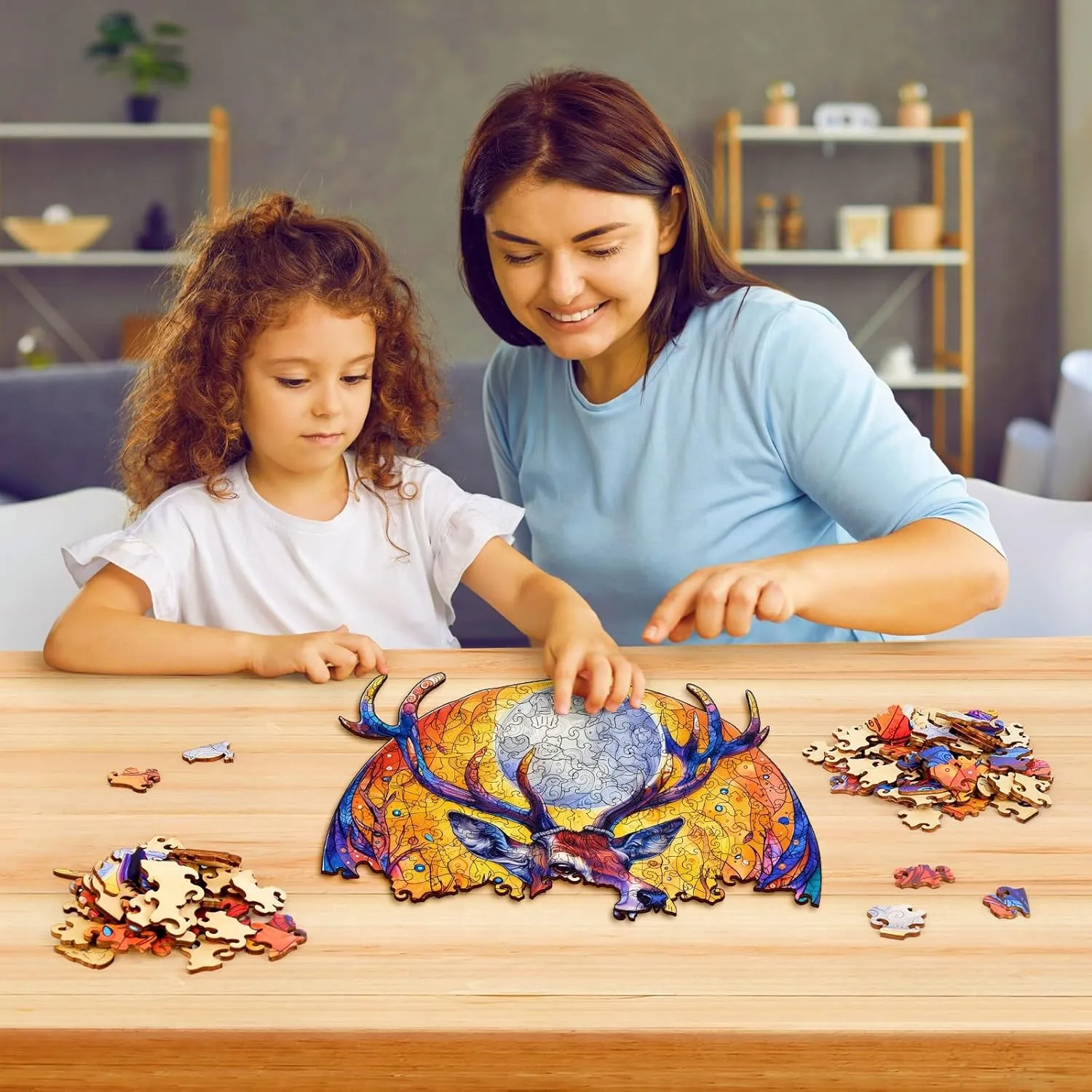 Puzzles for Adults ?C 229 Pcs, 13.3" x 13.6", Unique Shapes, Gift Packaging, Natural Materials, Puzzles up Wooden Jigsaw Puzzles for Adults, climb mason Gift Ideas, Family Games Moonlit Deer Wooden 