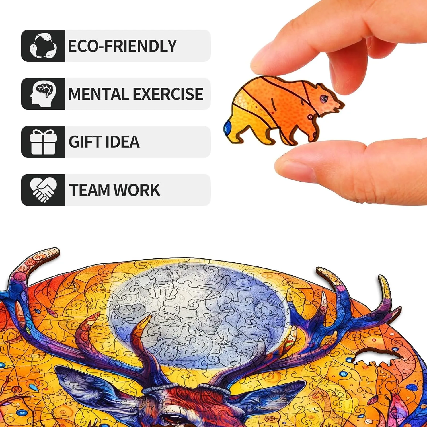 Puzzles for Adults ?C 229 Pcs, 13.3" x 13.6", Unique Shapes, Gift Packaging, Natural Materials, Puzzles up Wooden Jigsaw Puzzles for Adults, climb mason Gift Ideas, Family Games Moonlit Deer Wooden 