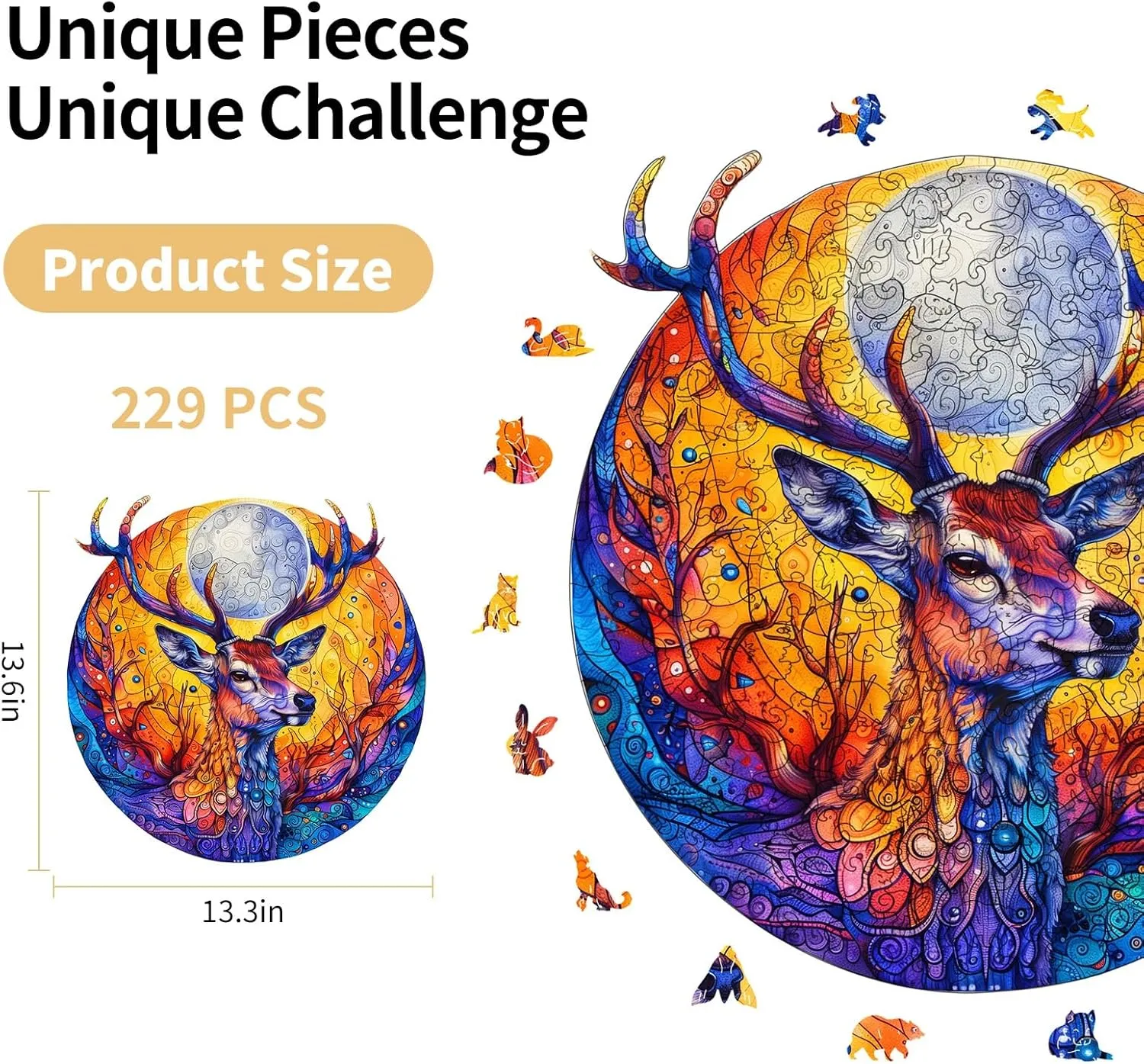Puzzles for Adults ?C 229 Pcs, 13.3" x 13.6", Unique Shapes, Gift Packaging, Natural Materials, Puzzles up Wooden Jigsaw Puzzles for Adults, climb mason Gift Ideas, Family Games Moonlit Deer Wooden 