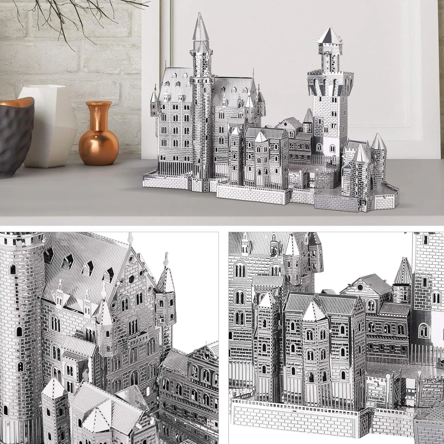 Puzzles for Adults Metal Model Kits$ Neuschwanstein iridescent Castle Architecture Building Kits$ DIY 3D Metal Puzzle for Teen Boys Girls Students$ Great Birthday Gifts$ 64 Pcs Piececool 3D 