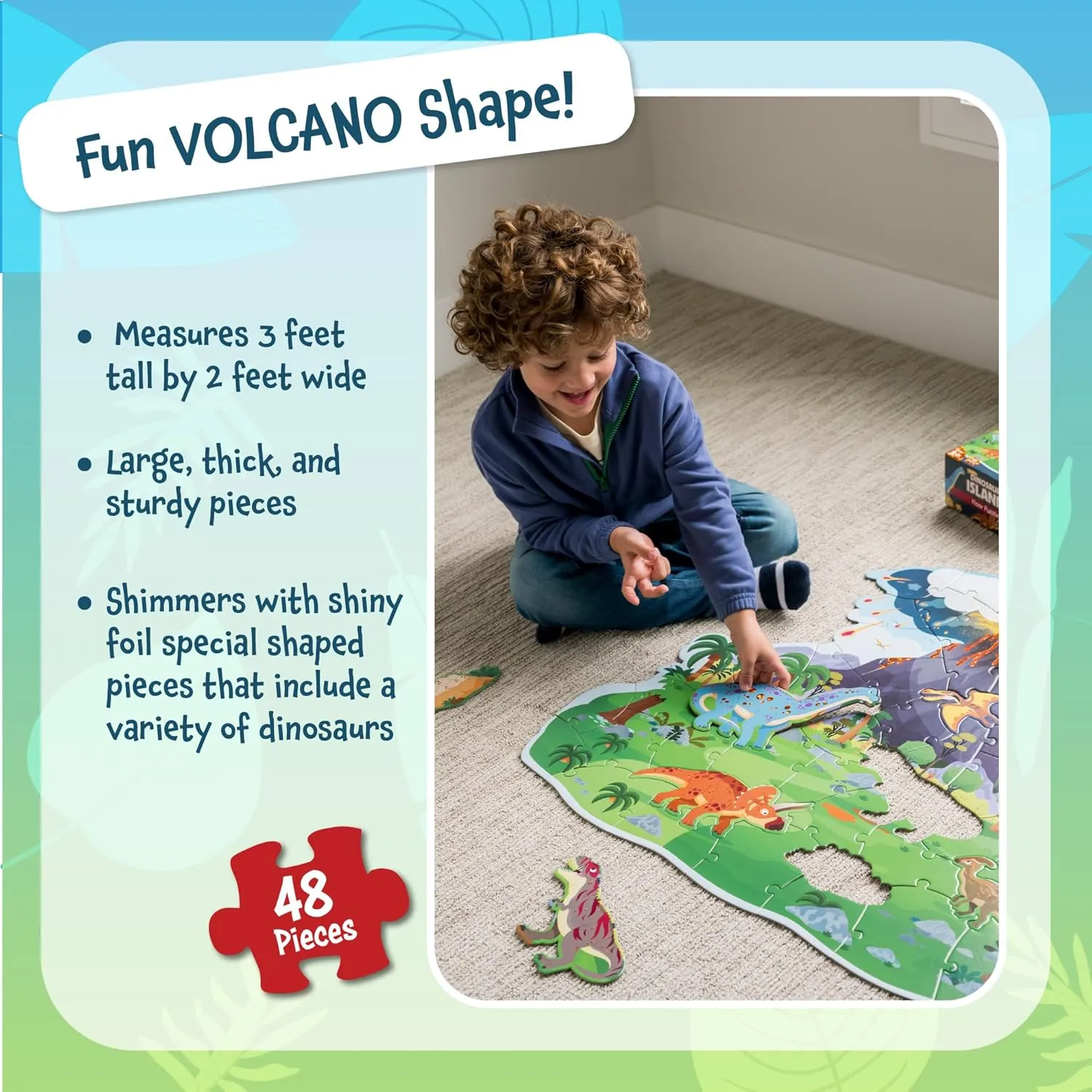 Puzzles for Kids Ages 3-5 Peaceable Kingdom Dinosaur Island Floor Puzzle - Thick and Sturdy blink Interstate Puzzle Pieces - Includes Storage Box with Carrying Cord - Over 3 Feet Tall - Floor 