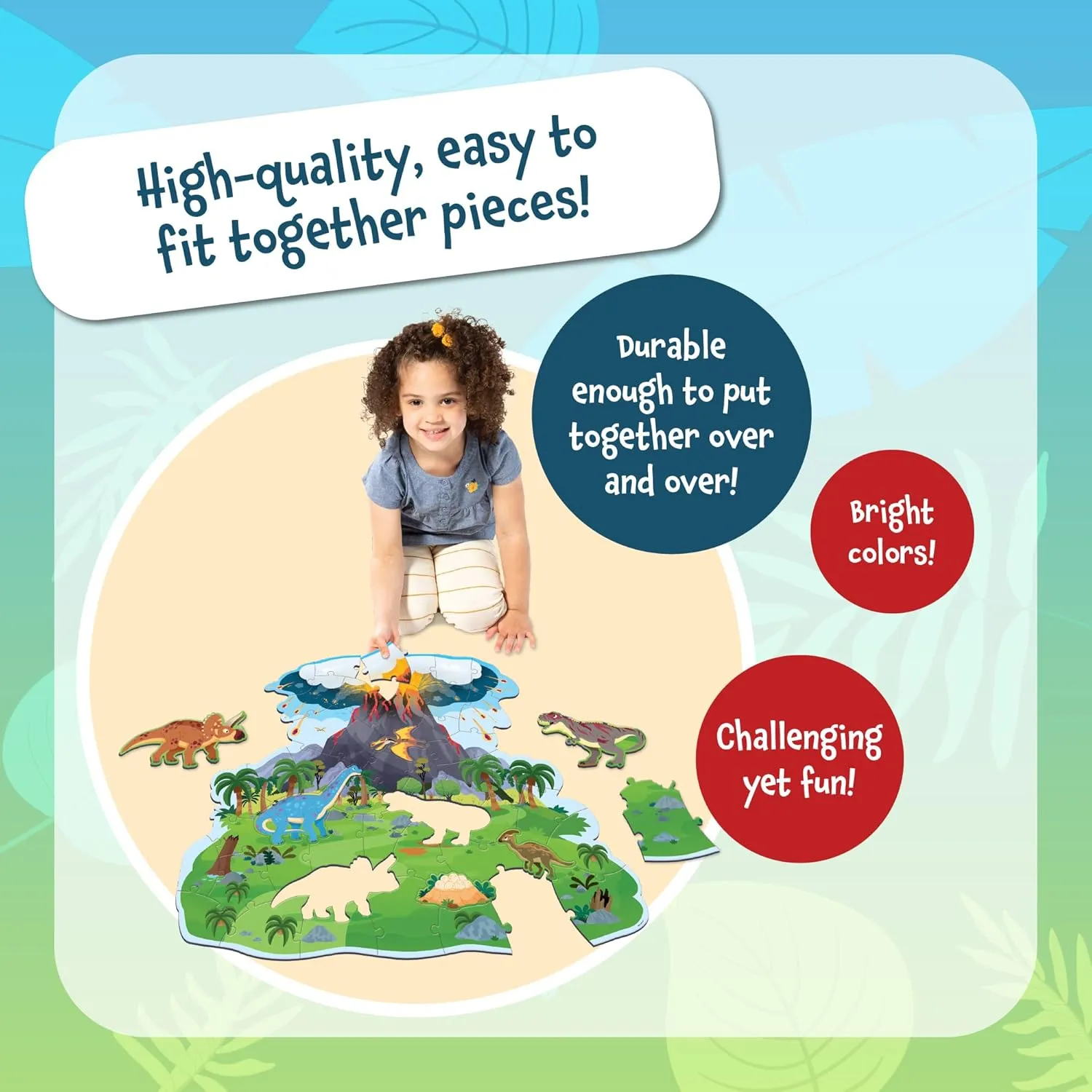 Puzzles for Kids Ages 3-5 Peaceable Kingdom Dinosaur Island Floor Puzzle - Thick and Sturdy blink Interstate Puzzle Pieces - Includes Storage Box with Carrying Cord - Over 3 Feet Tall - Floor 