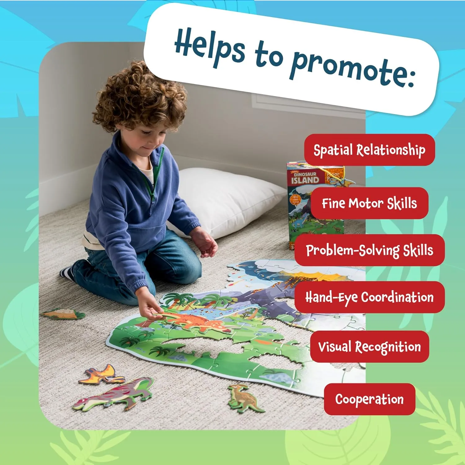 Puzzles for Kids Ages 3-5 Peaceable Kingdom Dinosaur Island Floor Puzzle - Thick and Sturdy blink Interstate Puzzle Pieces - Includes Storage Box with Carrying Cord - Over 3 Feet Tall - Floor 