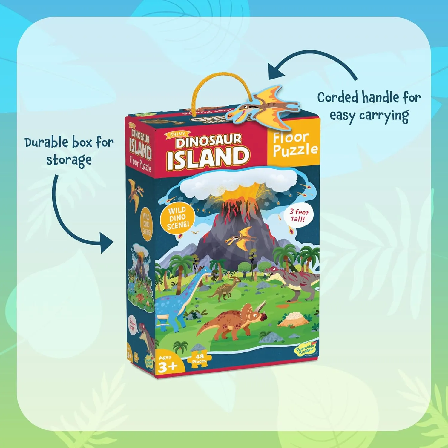 Puzzles for Kids Ages 3-5 Peaceable Kingdom Dinosaur Island Floor Puzzle - Thick and Sturdy blink Interstate Puzzle Pieces - Includes Storage Box with Carrying Cord - Over 3 Feet Tall - Floor 
