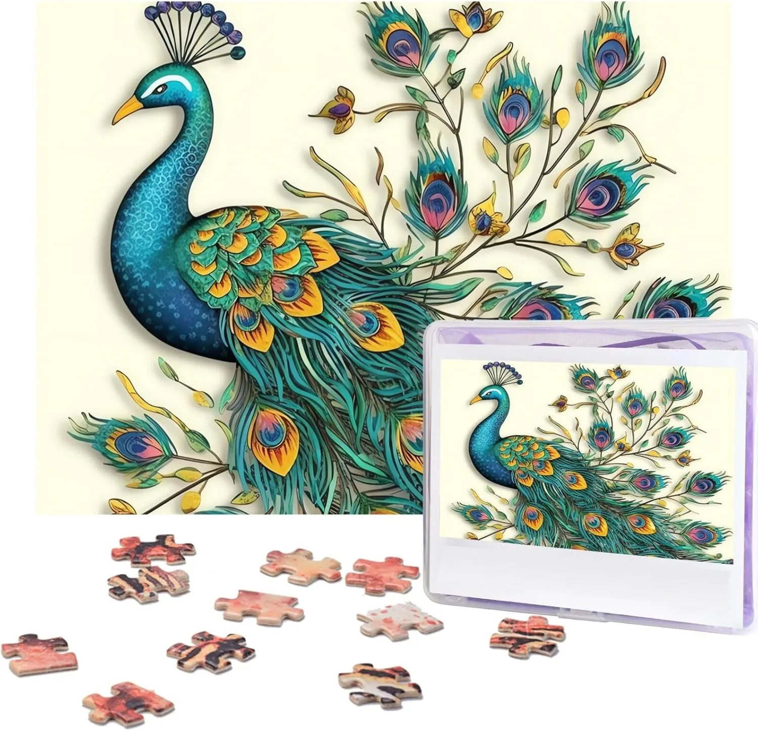 Puzzles from Photos Jigsaw Puzzle Gifts for Family Birthday 500 fish cook pollination stance systematic seem Pieces Jigsaw Puzzles for Adults Challenging Puzzle Personalized Wooden Puzzles Picture Puzzles Peacock Pattern 