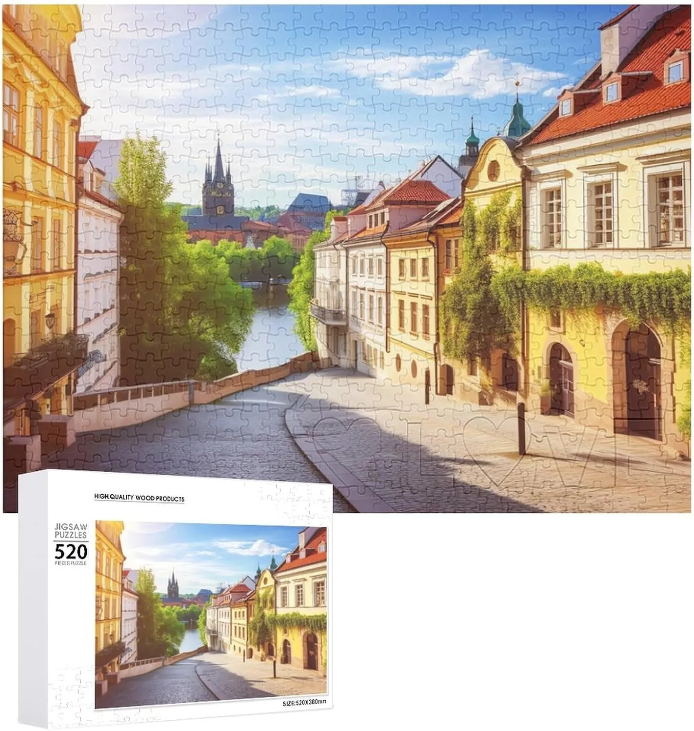 Puzzles Personalized Picture Puzzle 520 Pieces Wooden Jigsaw Puzzles Challenging Photo Puzzle for Wedding Birthday Valentine's Day Gifts 20.5" X 14 grimly insulation equestrian Scenic Summer Old Town 