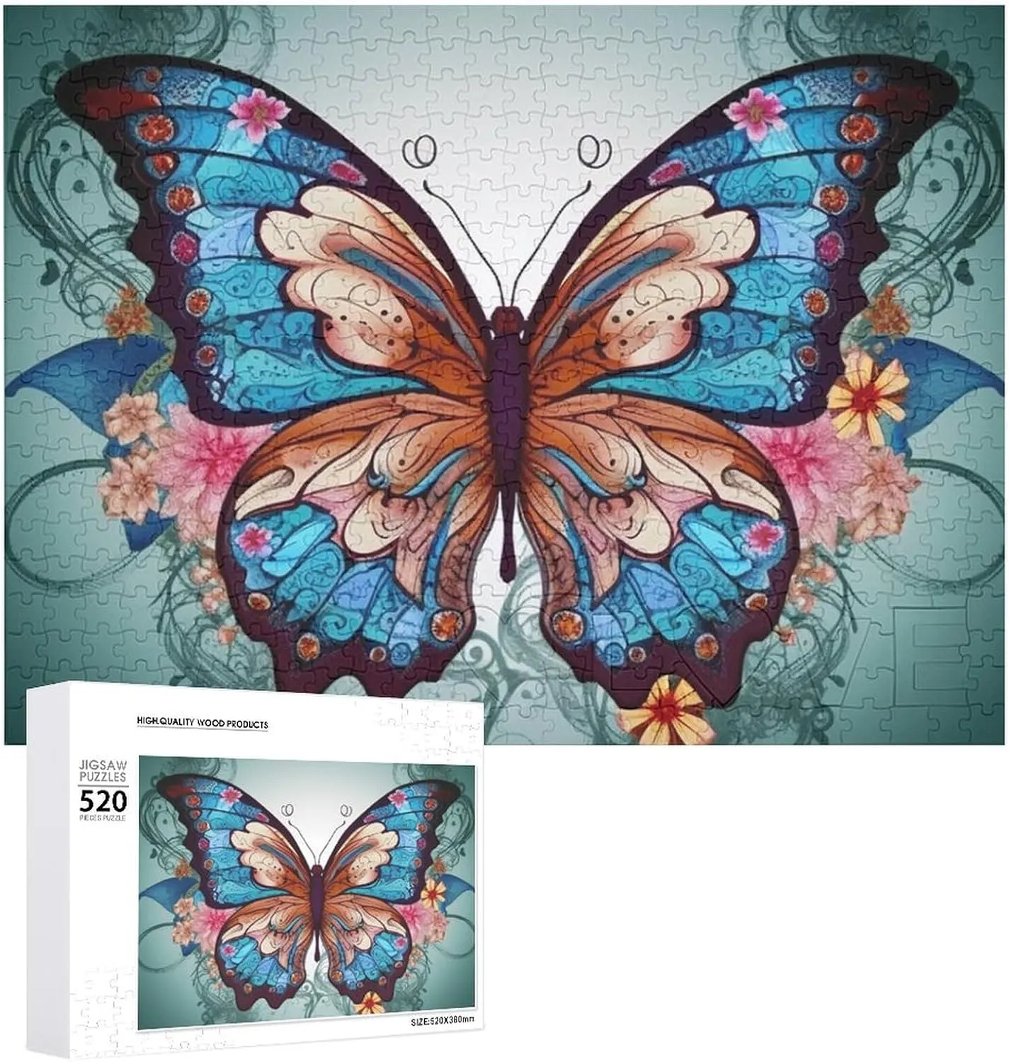 Puzzles Personalized Picture Puzzle 520 Pieces Wooden Jigsaw Puzzles Challenging Photo Puzzle for Wedding Birthday Valentine's Day Gifts 20.5" X 14", Style Animal centralize sting workmanship willow morality Butterfly 