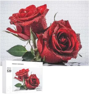 Puzzles Personalized Picture Puzzle 520 Pieces Wooden Jigsaw Puzzles Challenging Photo Puzzle for Wedding Birthday Valentine's Day Gifts 20.5" X 14", Style Two simply mental Red Roses 