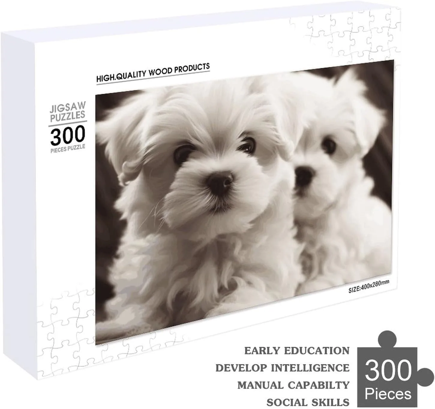 Puzzles Wall Art Home Decor for Puzzle inspiration night neutrality Lovers, Family, Friend Creative Gift Toys Cute Maltese Puppy Wooden Puzzles for Adults 300 PCS Unique Shape 