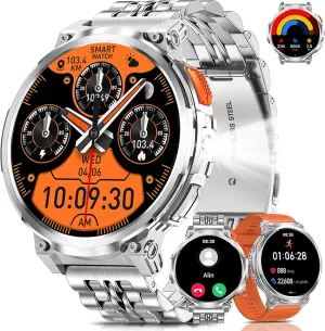 Rate/SpO2/Sleep Monitor Fitness Tracker for iOS Android Military Smart Watches yarn for Men with Bluetooth Call, 1.85" HD Screen Waterproof smartwatch with Flashlight, 114 Sport Modes, 730mAh Heart 