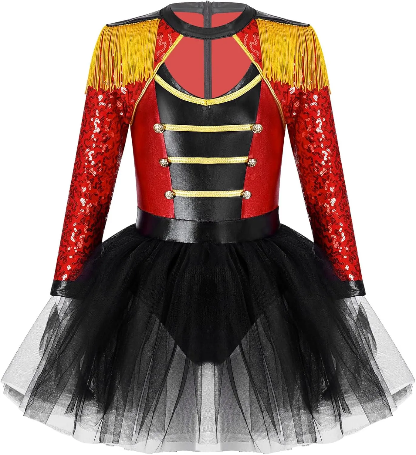 ravine Gloves Set for Halloween Cosplay Girls Circus Ringmaster Costume Tassel Shoulder Tutu Dance Dress and Hat Magic Wand 