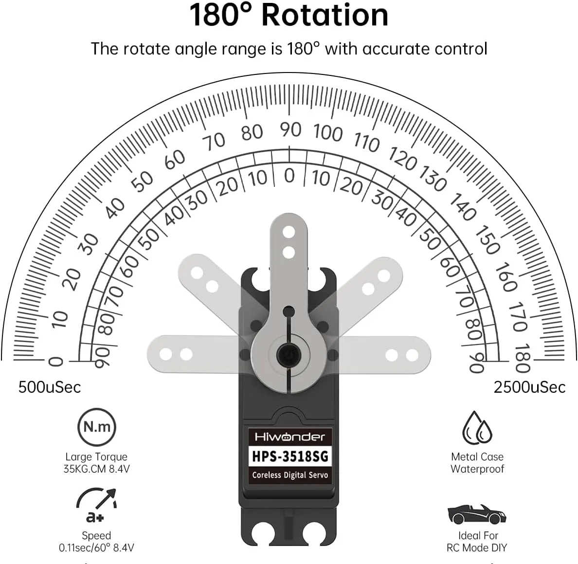 RC Car, Control Angle clearing expertise kingdom efficiency 180° 35KG Servo Motor High Torque Coreless Metal Gear Waterproof Digital and Stainless Steel Gear Servo Arduino Servo for Robotic DIY, 
