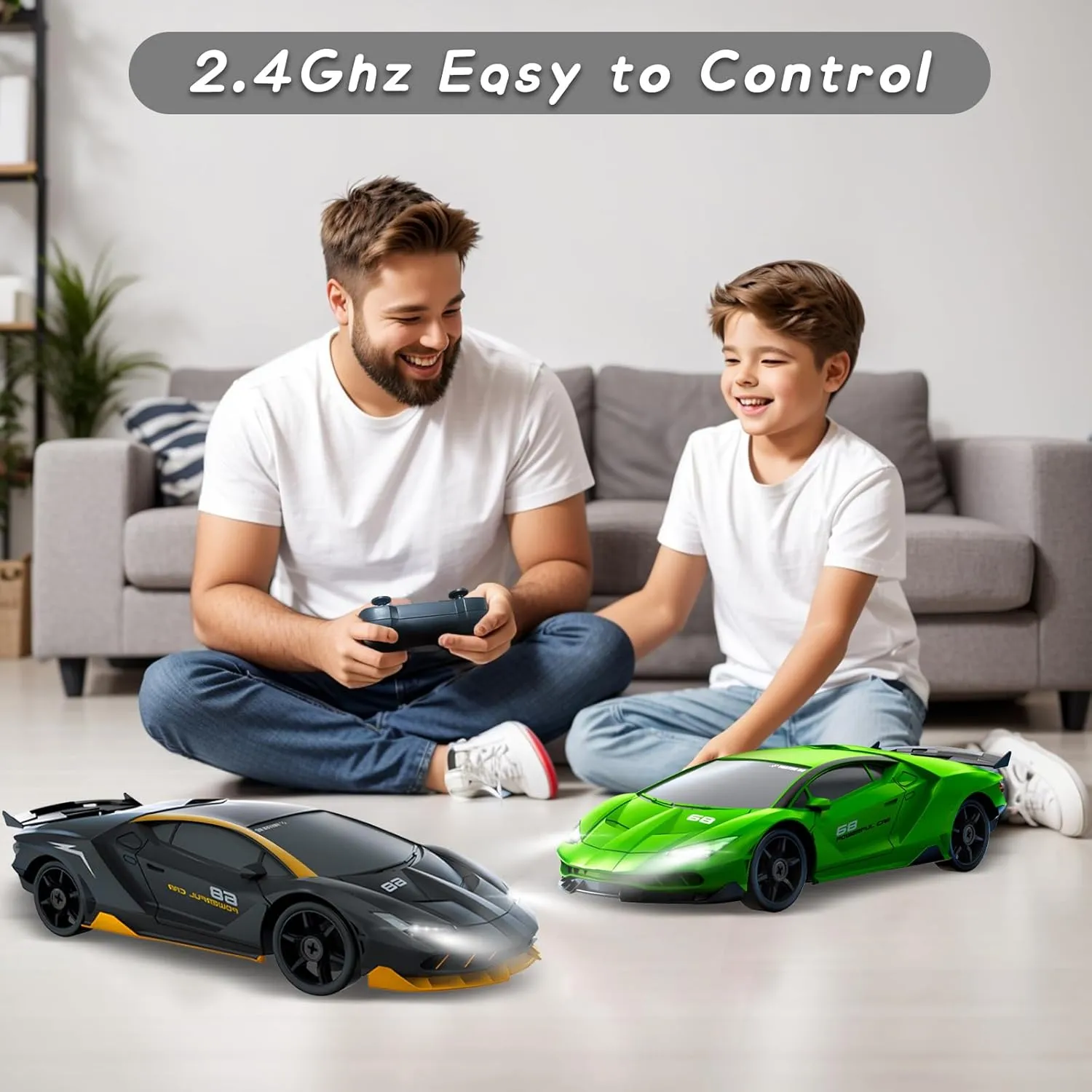 RC Cars Toys for Kids Adults Girl Boys, Black RC Drift Car 2.4GHz 1/24 Remote Control Car 4WD High Speed Drifting Cars with Light Rechargeable distract Battery and Drift Tires 