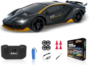 RC Cars Toys for Kids Adults Girl Boys, Black RC Drift Car 2.4GHz 1/24 Remote Control Car 4WD High Speed Drifting Cars with Light Rechargeable distract Battery and Drift Tires 