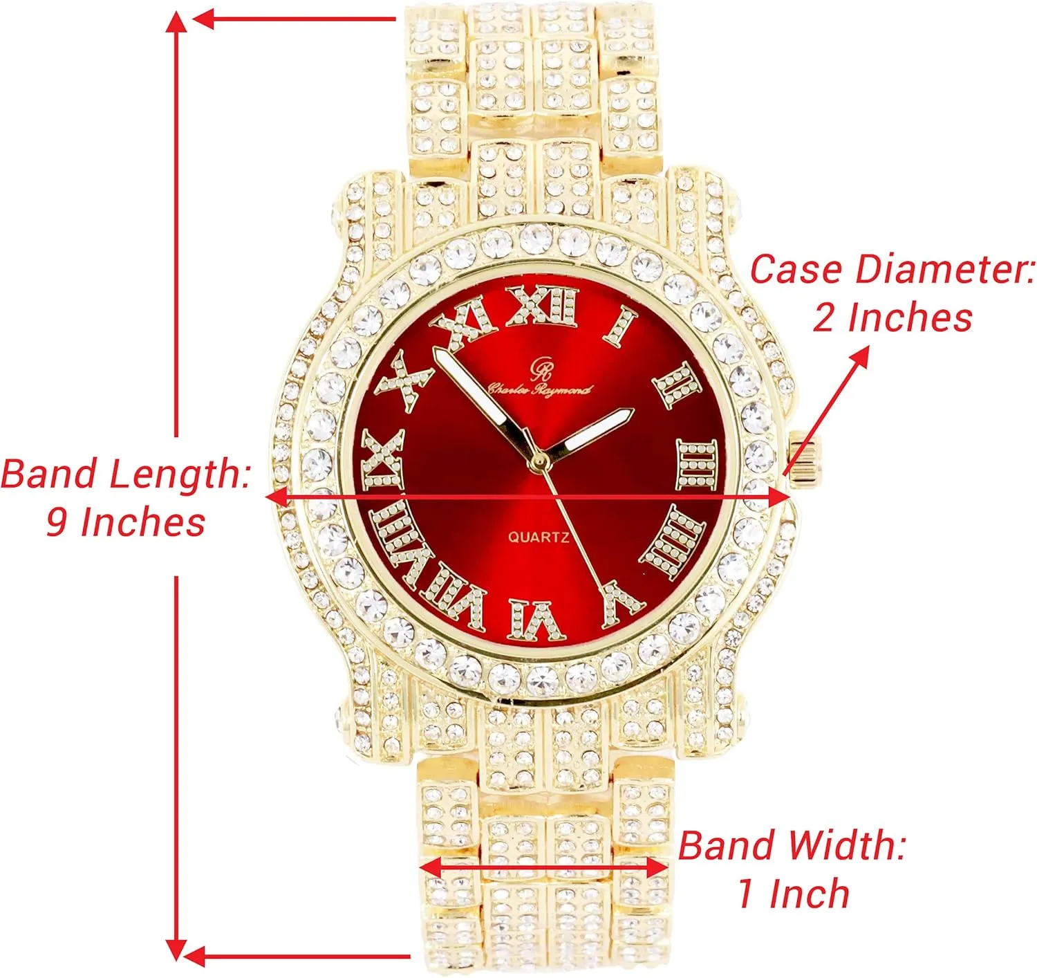 Reader Roman Numeral or Iced motivation silicate Out Diamond Time Indicators - Bright Colored Dials - L0504 Charles Raymond Bling-ed Out Ultimate Hip Hop Royalty Mens Watch w/Easy 
