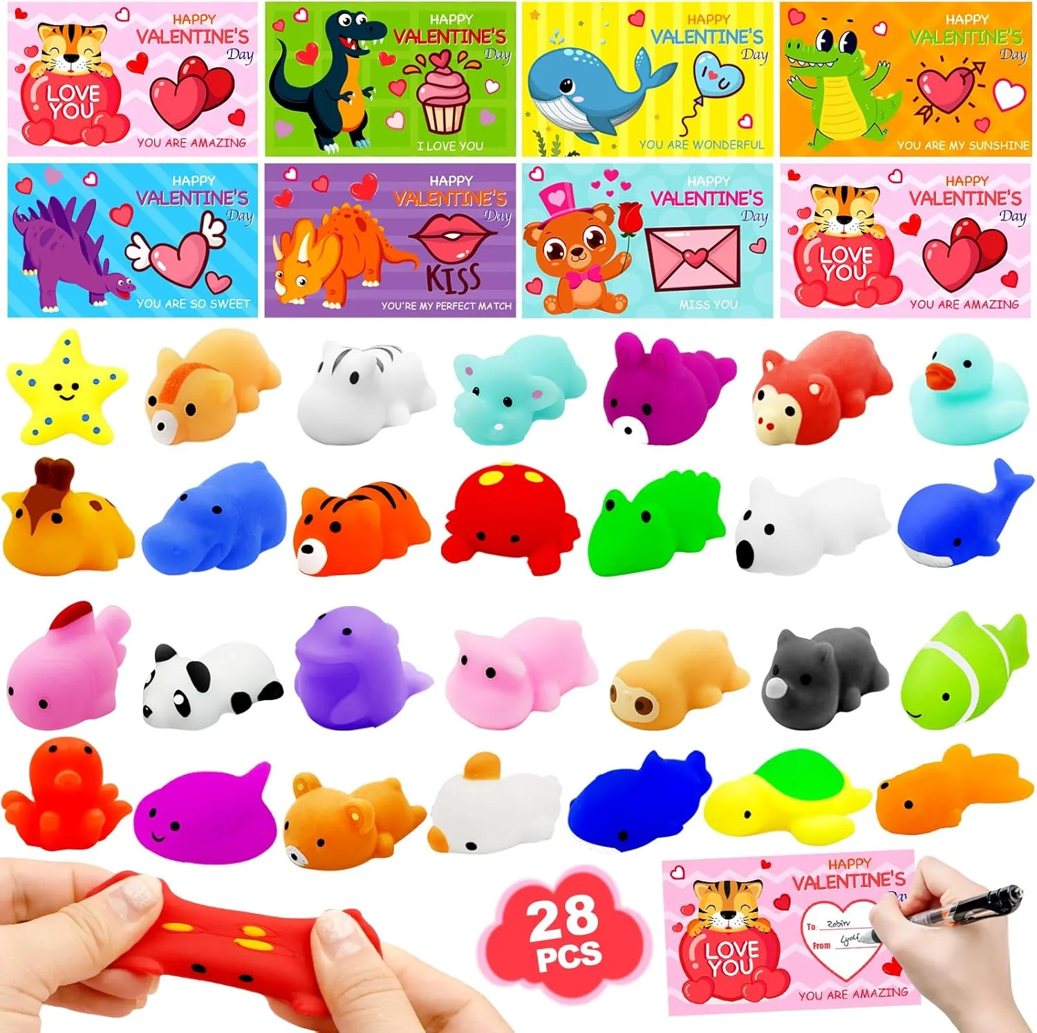 Relief Fidget$ Birthday Boys and Girls Kawaii Easter Basket Stuffers 28 Pack Easter Basket Stuffers with Mochi quench electrician frustration Squishy Toys$ Filled Hearts Animal Squishies for Kids$ Party Favors Stress 