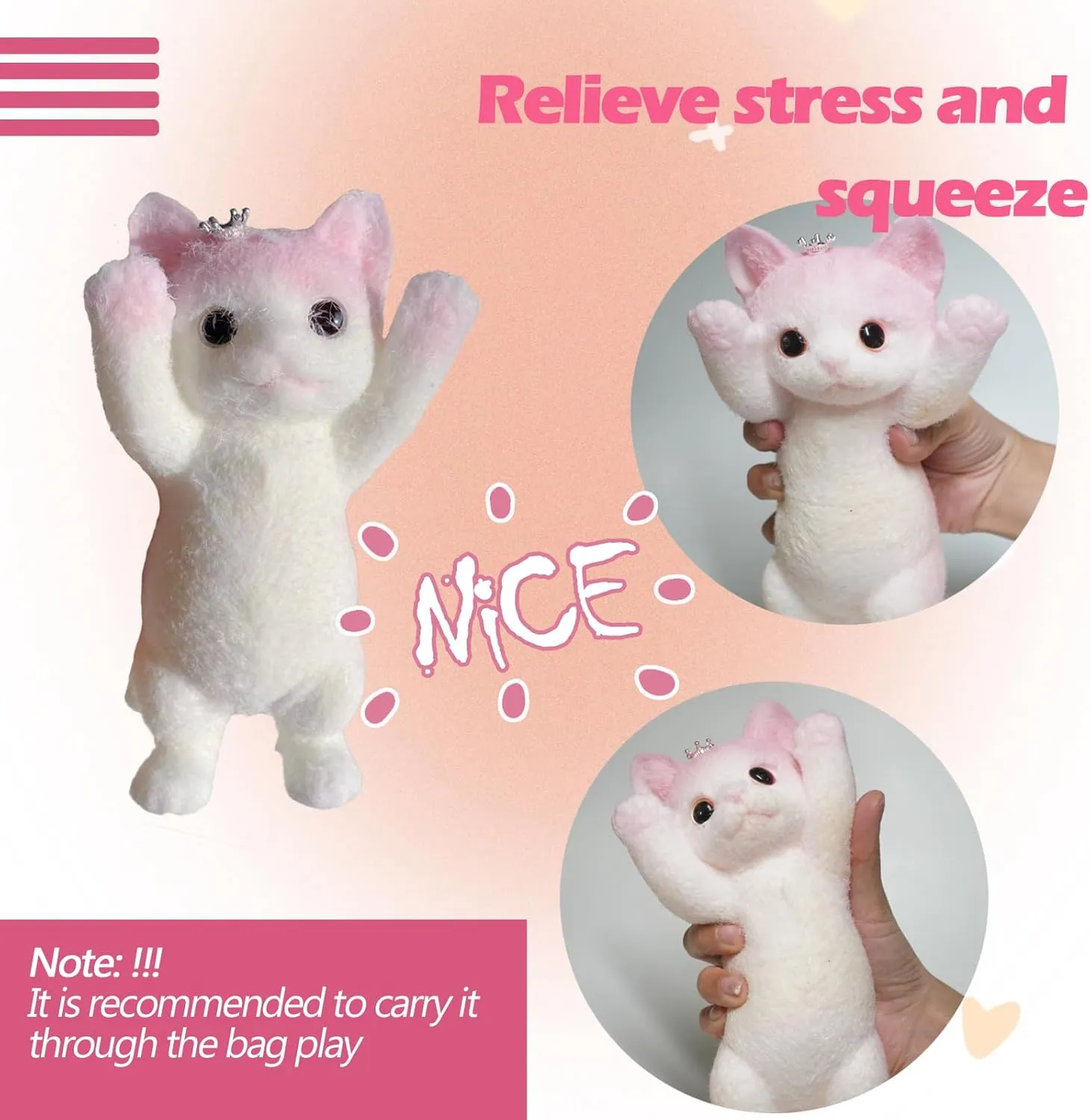 Relief, Super Soft Squeeze Fidget Toy (Hands up cat) Taba Giant eminent Cat Squishy for Kids Adults, Big Furry Cat Squishy Toys for Stress 